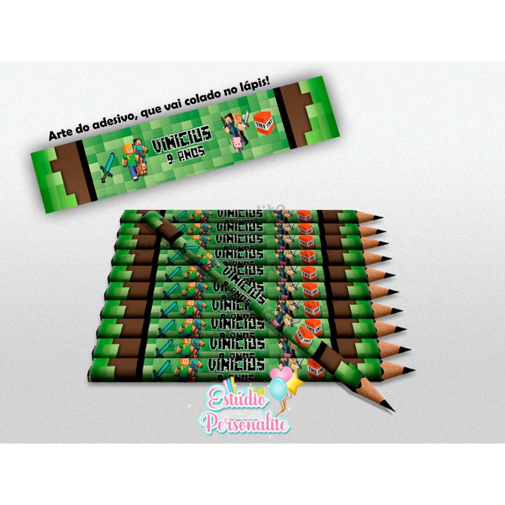 Lembrancinha Minecraft/ Lápis Personalizado em Oferta na Shopee