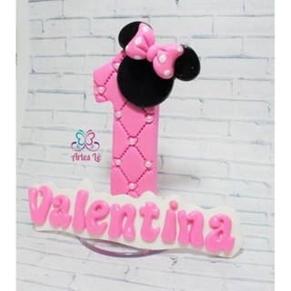 Vela Minnie pink personalizada em biscuit, vela de aniversário em Oferta na Shopee