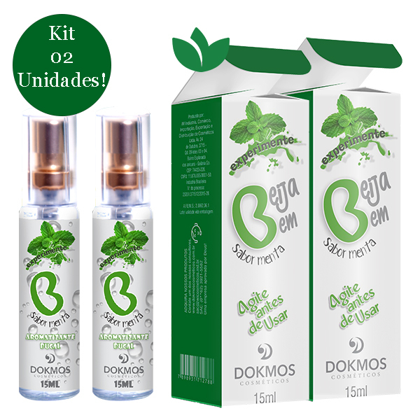 Kit 02 Aromatizante Bucal Beija Bem Menta Spray 100% Natural 15ml Bucal Refrescante Bom hálito