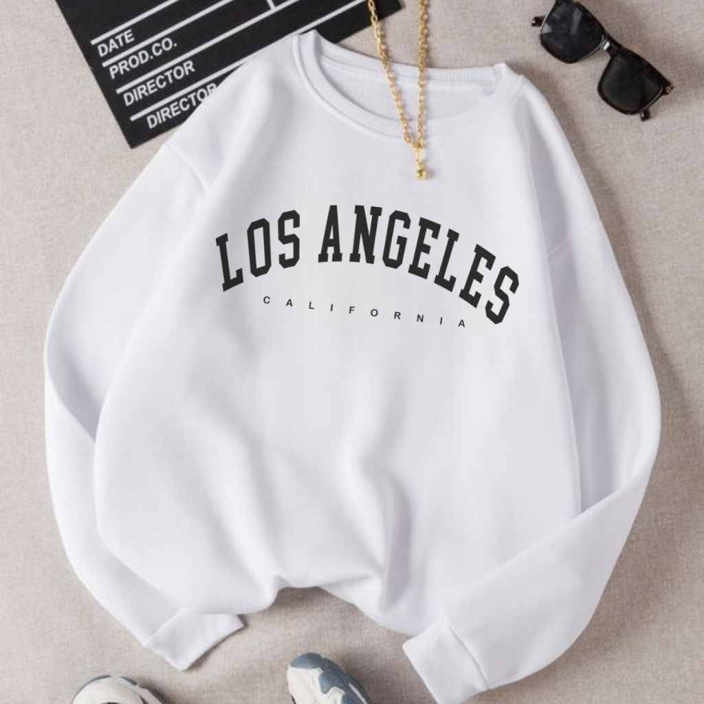 Moletom Feminino Gola Careca Flanelado Los Angeles blusa de frio casaco moleton