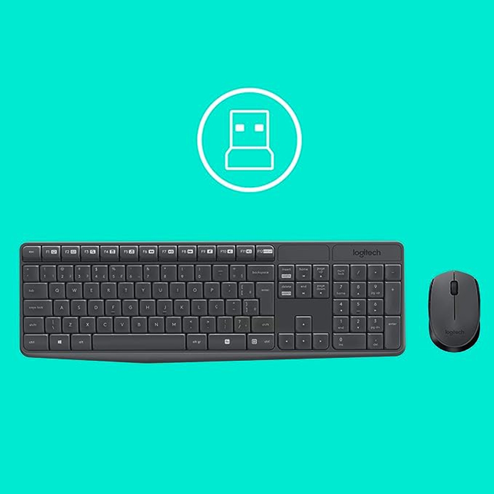 Combo Teclado e Mouse sem fio Logitech MK235 com Conexão USB, Pilhas Inclusas e Layout ABNT2