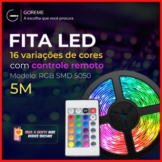 Fita LED 5050 SUPER LED ULTRA RGB 5M 12V 300 LEDS FITA + CONTROLE | 16 CORES IP20 Pronta Entrega