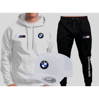 Kit Moletom Masculino Blusa Calça Estampada BMW 100% Algodão Moletom Canguru Conjunto