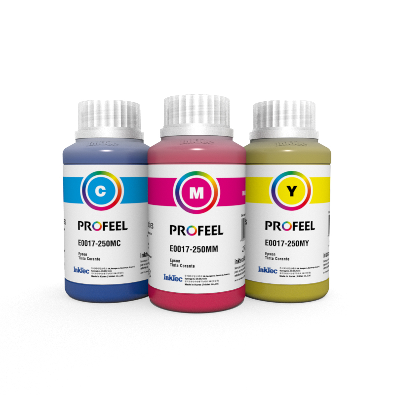 Kit 3x250ml Tinta Corante InkTec Profeel E0017 Coloridas Compatível com Impressoras Epson jato de tinta L3110 L3150 L3210 L3250 L110 L120 L210 L220 L355 L365 L375 L380 L395 L396 L455 L495 L555 L565 L800 L801 L805 L810 L850 L1800 L4110 L4150 L4160 L4210 L4