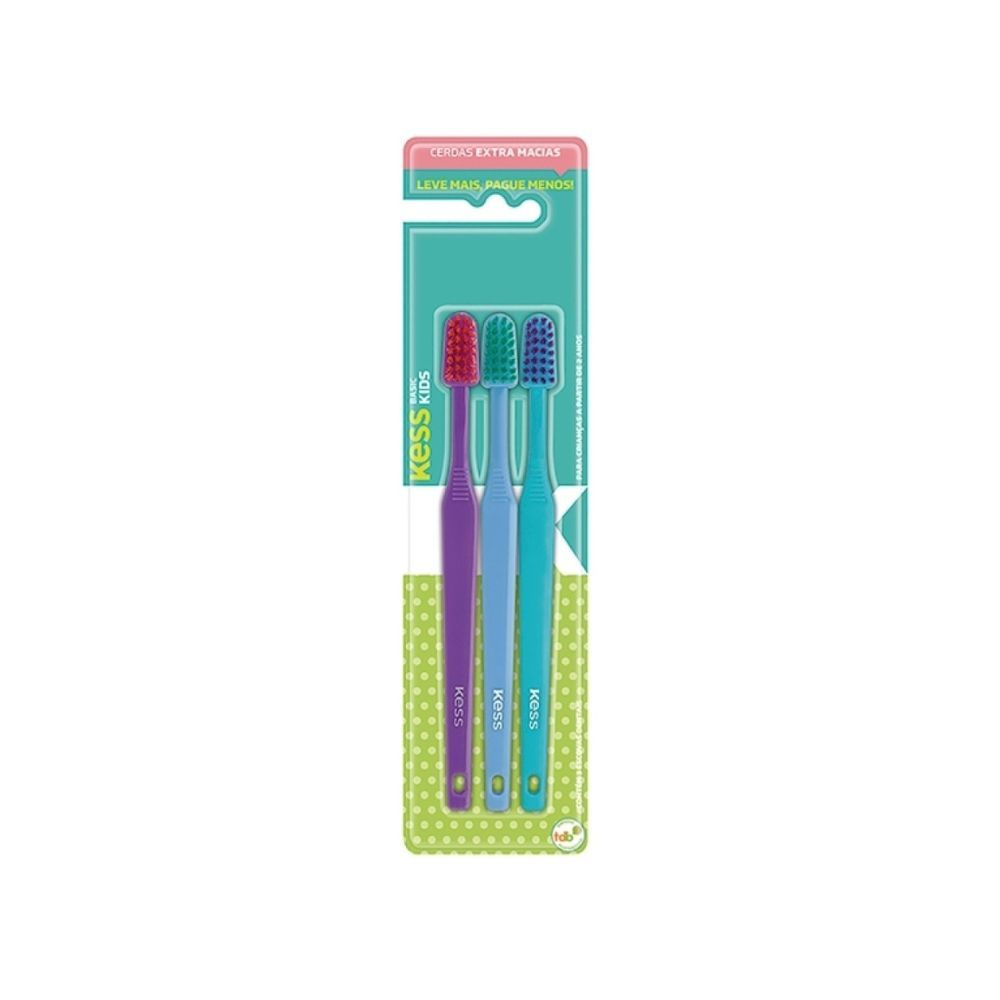 Escova Dental Kess Kids Extra Macia 2581 c/3Un em Oferta na Shopee