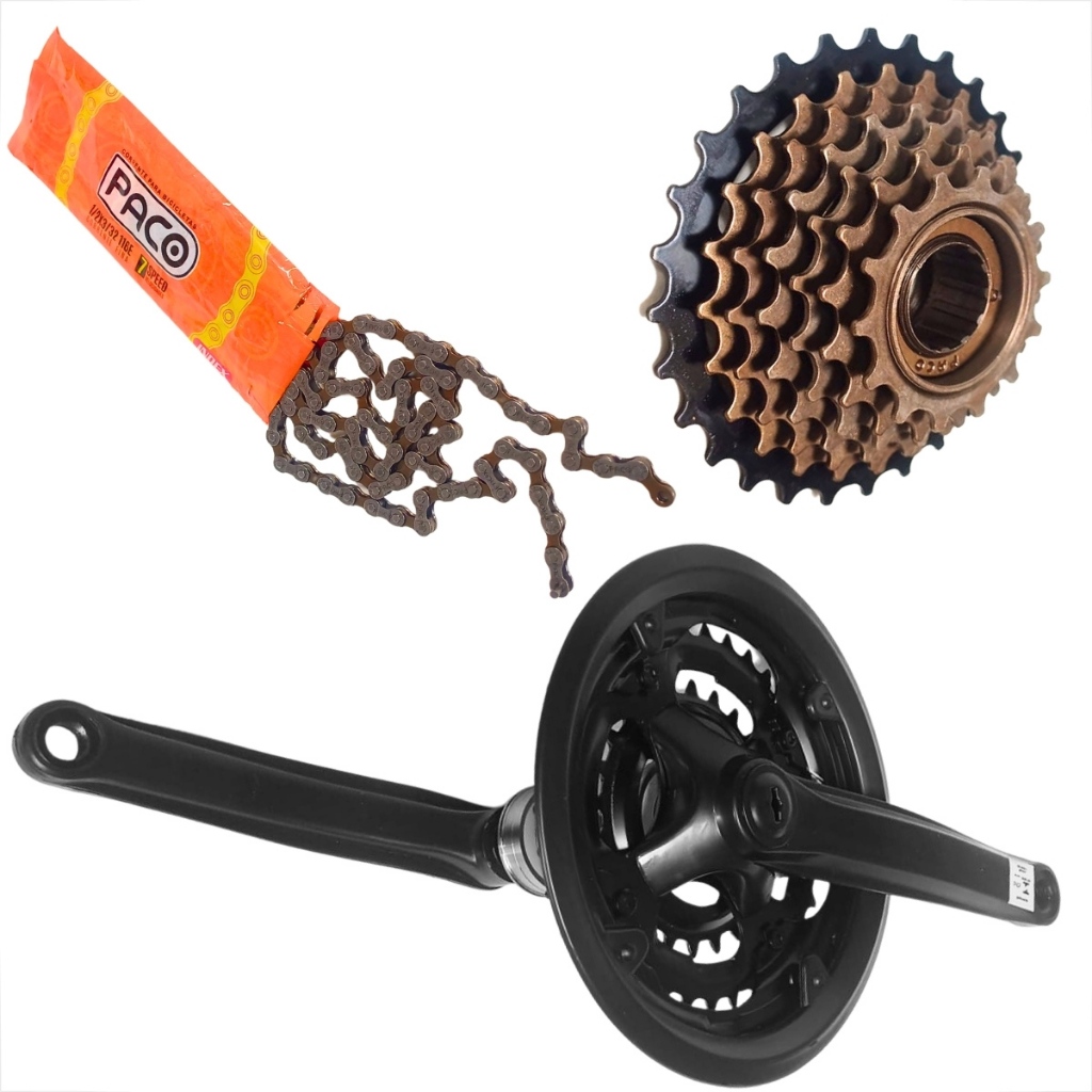 Kit Relação Bicicleta Pedivela + Catraca + Corrente 21 Velocidades Aro 26 Aro 29 7V Bike Mtb Speed Coroa Tripla Roda Livre 7 Velocidades Aço Corrente 116 Elos 1/2x3/32 Polegadas