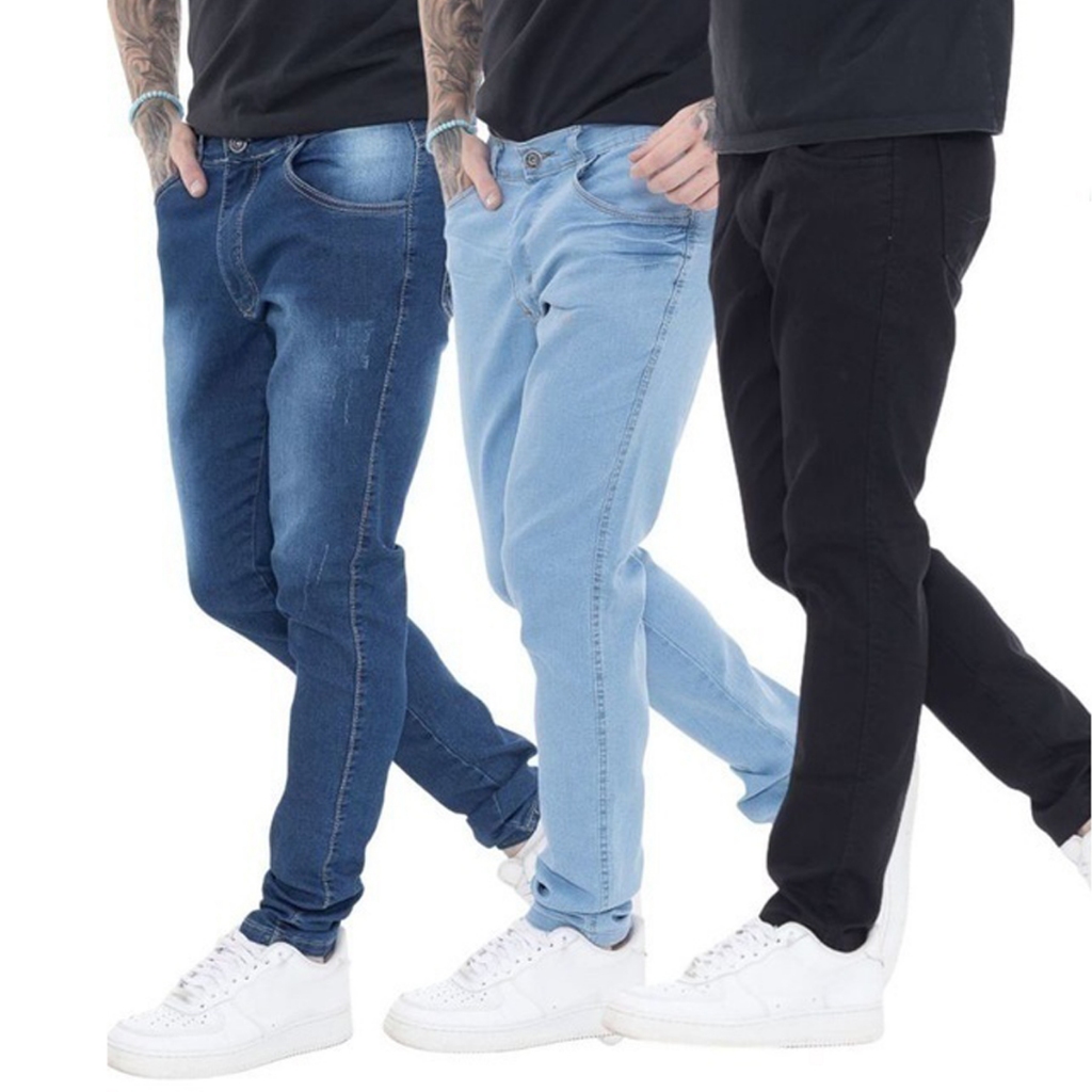Kit 3 Calça Jeans Premium Skinny Apertada Masculina Com Lycra Modela no Corpo Slim
