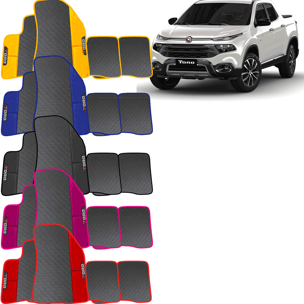 TAPETE AUTOMOTIVO FIAT TORO 2016 A 2020 EMBORRACHADO COLORIDO AZUL ROSA VERMELHO AMARELO PRETO EMBORRACHADO ECOLÓGICO
