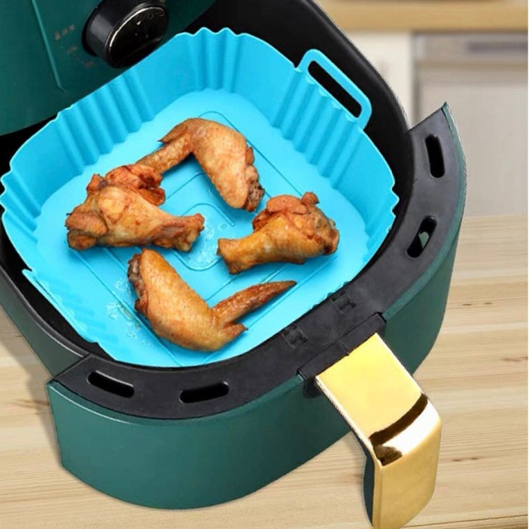 Cesto de Silicone Quadrado Air Fryer e Forno Forma Assadeira para Fritadeira Elétrica Silicone Flexível Cores Aleatórias