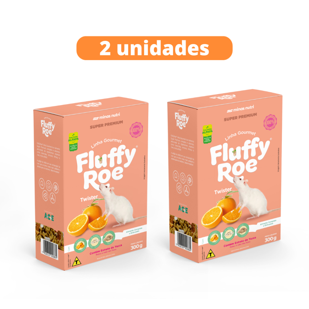 Kit C/ 2 Unidades Ração Para Twister Fluffy Roe  Gourmet - 300g Alimento Super Premium - Minas Nutri