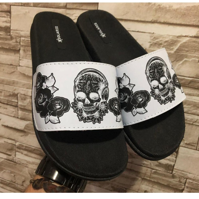 Chinelo Sandália Slide Masculino Feminino Caveira Mexicana Floral Confortável Leve Macio Tendência