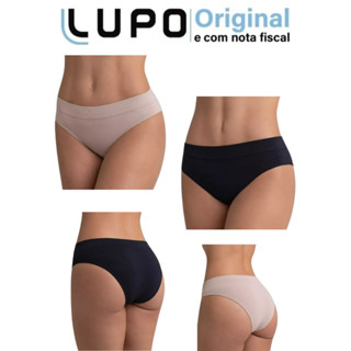 Kit 03 Calcinha Loba Lupo Básica Sem Costura Clássica - Preta e Nude