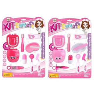 Kit Médico Infantil Dentista Rosa Com Boca + Escova Dental Acessórios 10 Peças