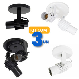Kit 3 Spot Sobrepor Aletado Lustre Luminária Para 1 ou 2 Lâmpadas E27 Teto Parede - Universal Aleta