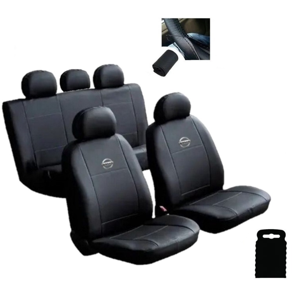 Capas De Banco Carro Couro Impermeável Nissan Versa Frontier Kicks March Sentra + Capa De Volante