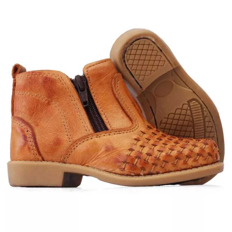 Bota Para Criança Masculino e Feminino Botina de Couro Calçados Infantil Zíper