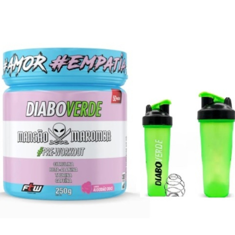 DIABO VERDE #PRE-WORKOUT - TOGURO - MANSÃO MAROMBA - PRE TREINO - ALGODÃO DOCE - 250G - COQUETELEIRA E SACHES - Pré-Treino FTW