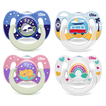 Kit Chupetas Ortodônticas Lillo Funny Bico Silicone +6 Meses Dia e Noite Brilha no Escuro 2 Unidades