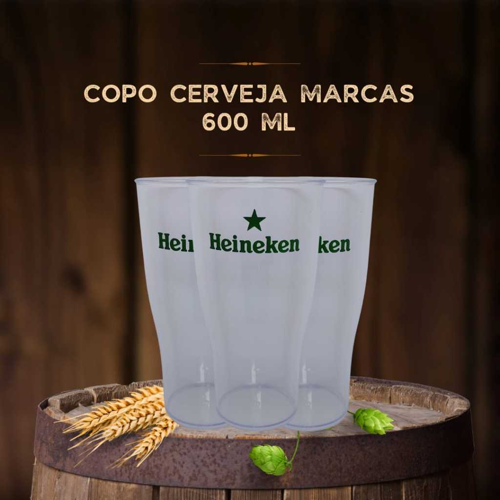 KIT COM 10 COPOS CERVEJA HEINEKEN MARCAS 600ML ACRÍLICO CRISTAL