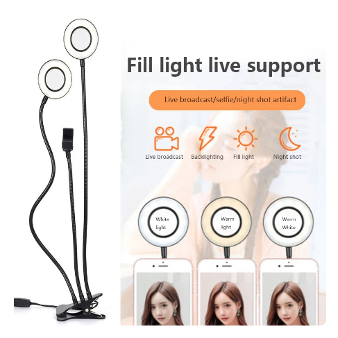 Luminária Ring Light Com Suporte Garra Para Celular e 2 Ringlight De Mesa 3 em 1 Dupla iluminação em Oferta na Shopee