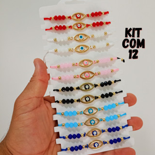 Reposição de pulseira feminina olho grego kit com 12 linda peças com regulagens