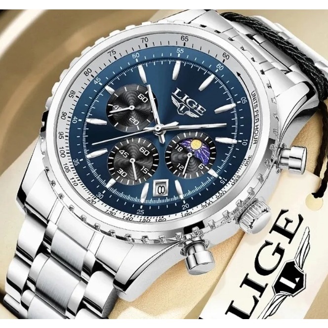 LIGE-Relógio de quartzo luminoso impermeável masculino, data cronógrafo, relógio de pulso esportivo, marca lige2/25