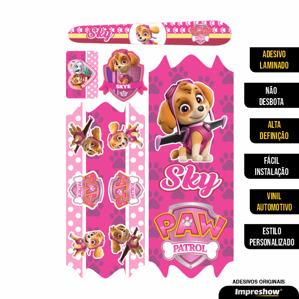 Cartela Adesivo SKY PATRULHA CANINA Menina Para Bicicletas - Bike aro 12,16,20 e 24 Impreshow em Oferta na Shopee