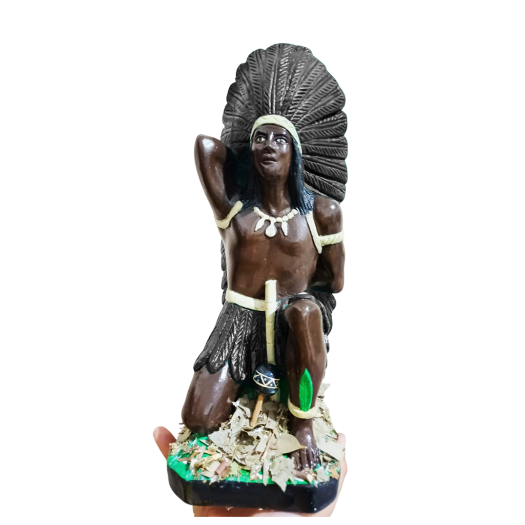 Imagem Caboclo Pena Preta em Gesso 35cm Umbanda Candomblé Oxóssi