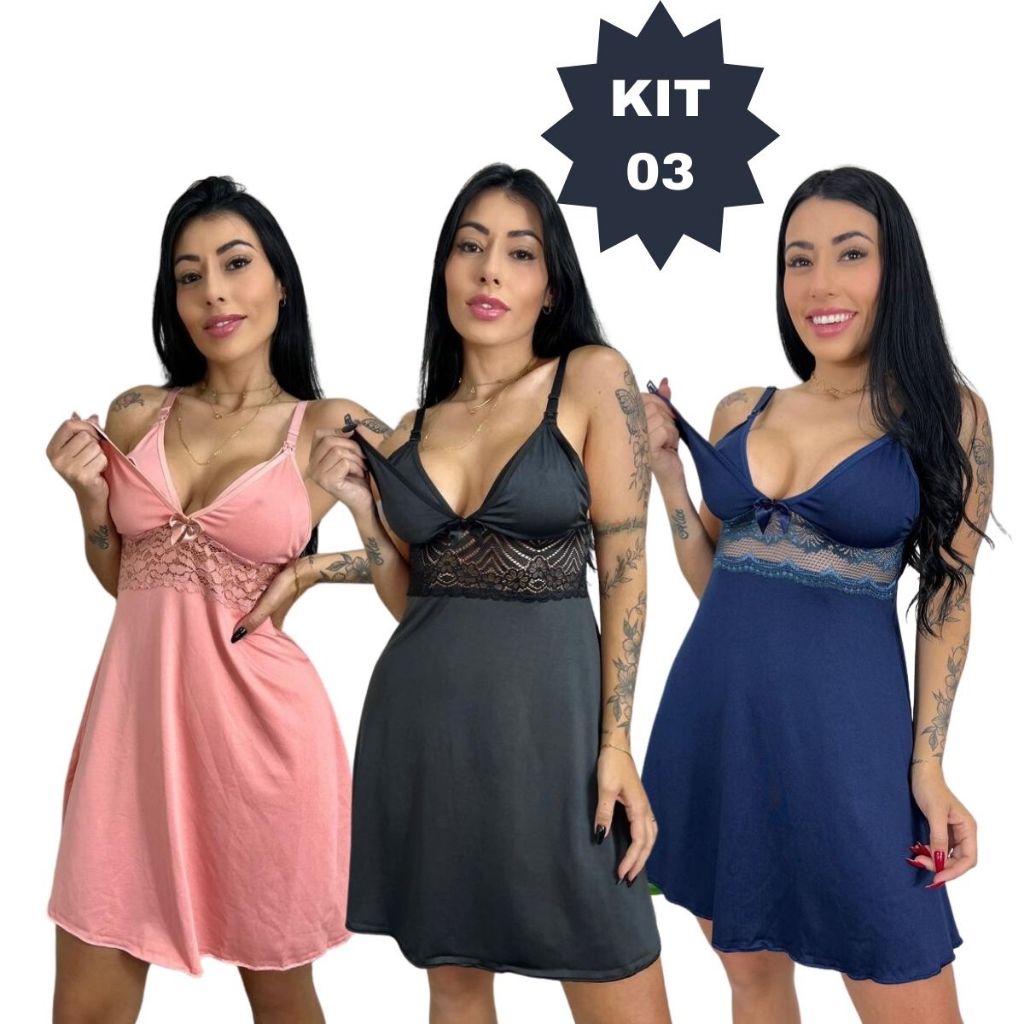 KIT 03 Camisolas Amamentação com Detalhe em Renda Saída Maternidade Grávida Gestante Lactante. em Oferta na Shopee