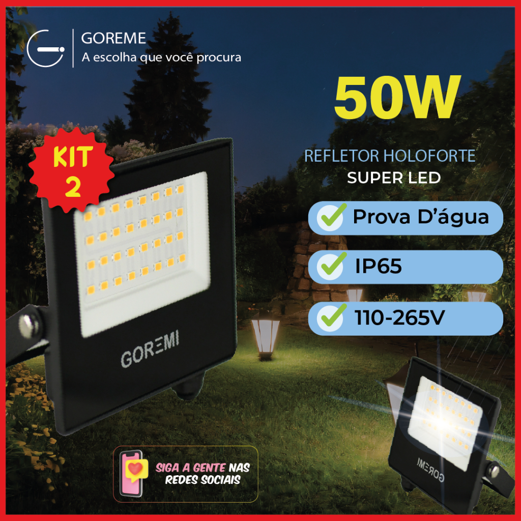 Kit 2 Refletor Led ECO 50W Branco Frio 6500K (Luz Branca) | Verde (Luz Verde) IP65 | Luz Econômica | Pronta Entrega - Home & Living