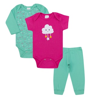 Kit body Bebê 3 peças, Manga Longa, Manga Curta e Calça Roupas de Bebê em Oferta na Shopee