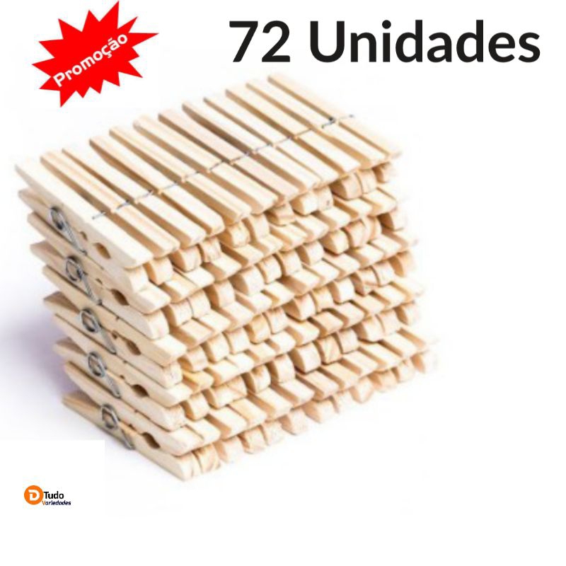 Kit Prendedor de Roupas, Madeira,  72 Unidades em Oferta na Shopee