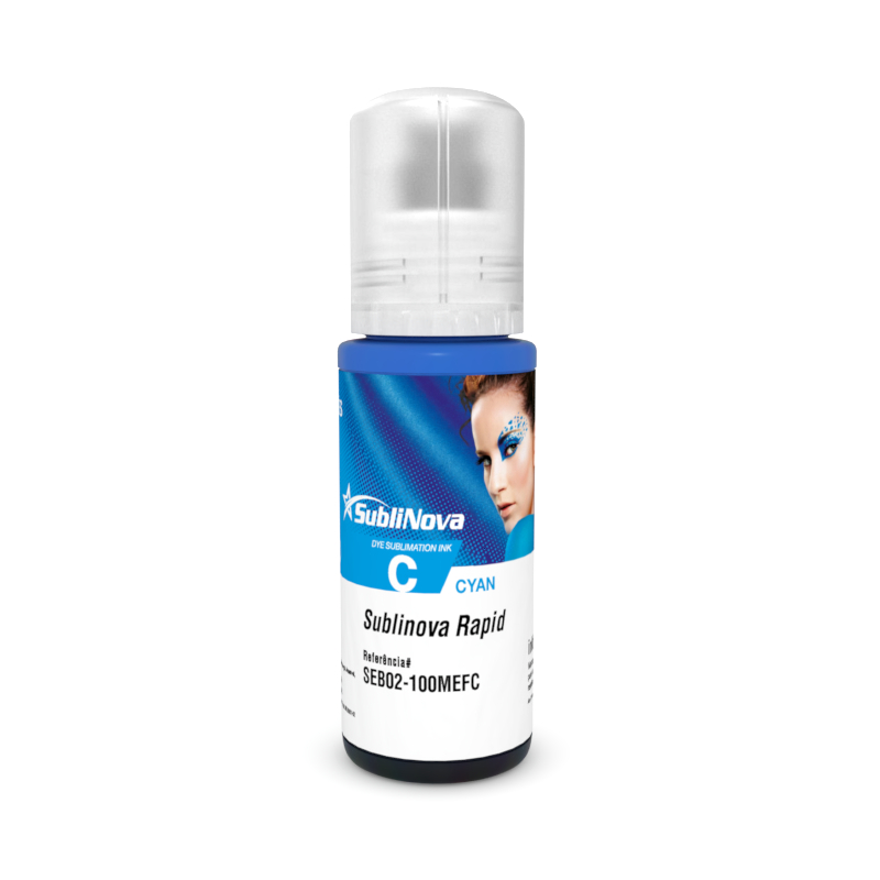 Tinta Sublimática Sublinova Rapid Ecofit 100ml Cyan Compatível com Impressoras Epson jato de tinta L3110 L3150 L3210 L3250 L110 L120 L210 L220 L355 L365 L375 L380 L395 L396 L455 L495 L555 L565 L800 L801 L805 L810 L850 L1800