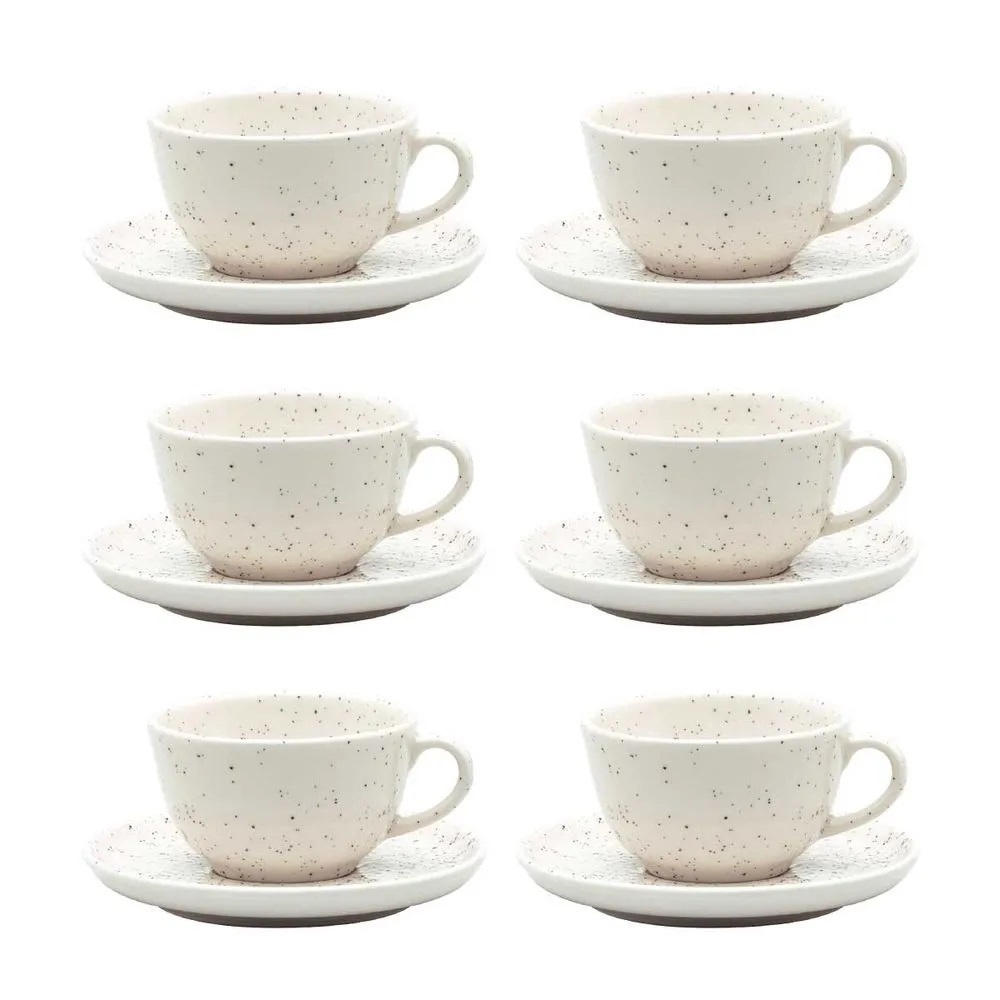 Xícara De Chá Café 200ml Com Pires Flat Chuvisco 6 Unidades Oxford Jogo De Xícaras - Home & Living