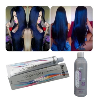 Kit Para Cabelo Preto Azulado 1 Tinta N°1 Preto Azulado + 1 Água Oxigenada OX 20vol 90ml Mairibel em Oferta na Shopee
