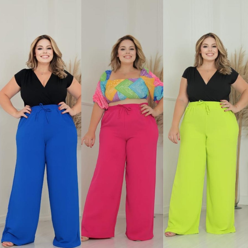 Calça pantalona plus size feminina tecido duna Social Elástico na cintura com bolso cintura alta envio imediato