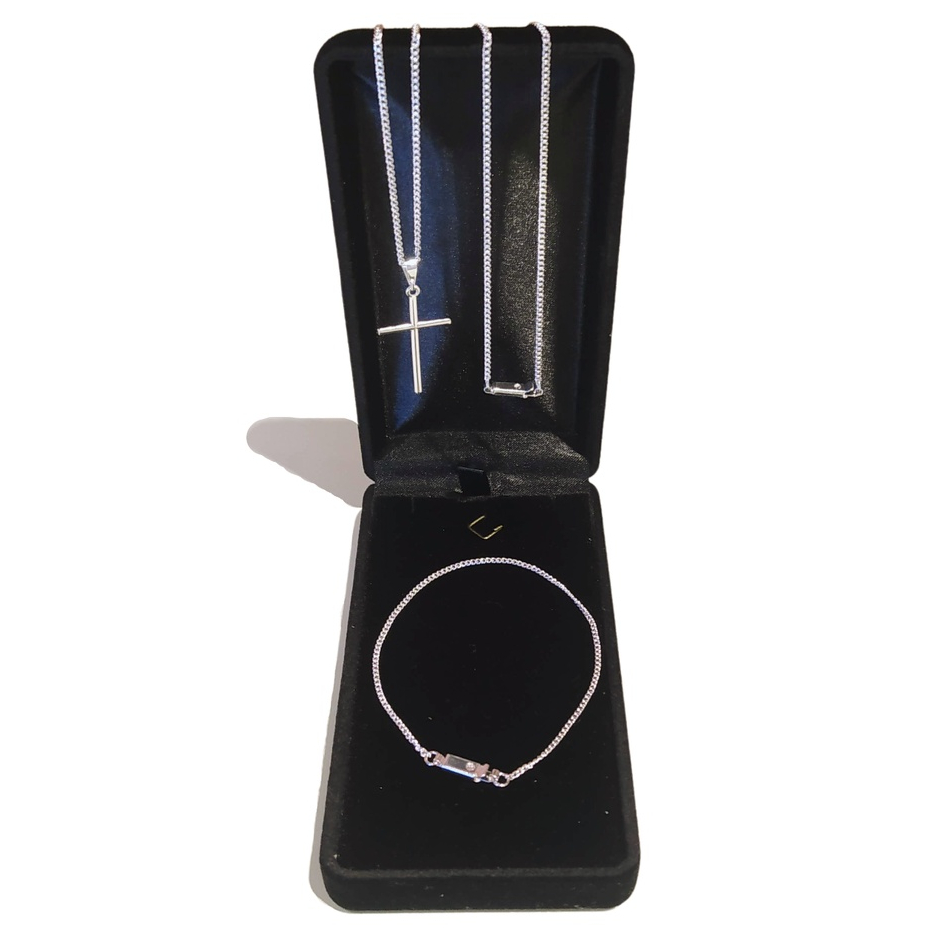 Correntinha Masculina + Pulseira + Pingente Cruz Banhado A Prata 925 em Oferta na Shopee