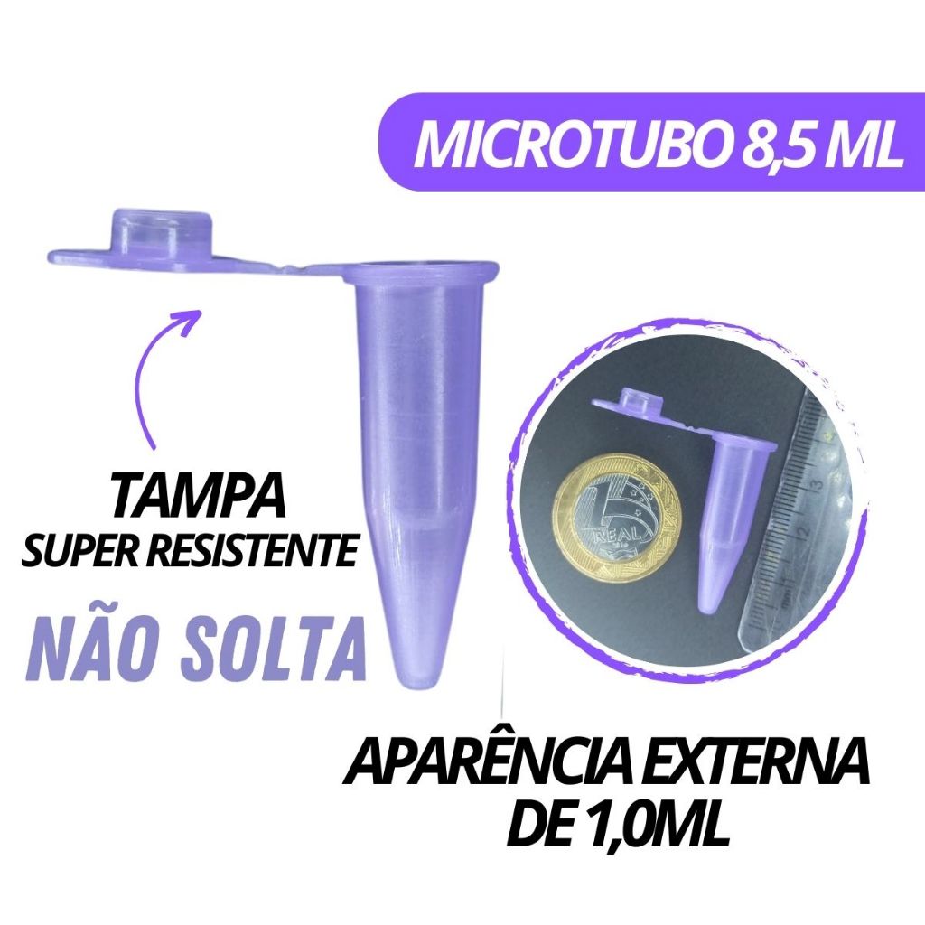 Microtubo De Centrifugação Flaconete Pino Cápsula Epp. Pino 1,0ml Externo, 0,8ml Interno (Novo Super Econômico) - Lilás C/ 1.000