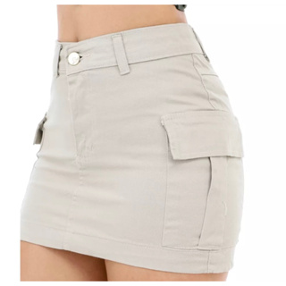 Saia Cargo Bege e Areia Curta Levanta Bumbum Com Elastano Moda Verão Blogueira Tendência em Oferta na Shopee