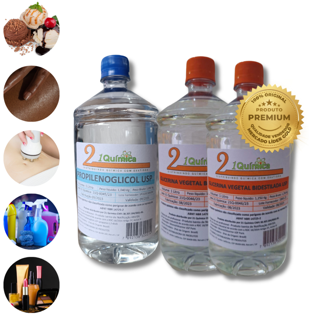 Glicerina Bidestilada Vegetal 2 Lts + Propilenoglicol Usp 1l