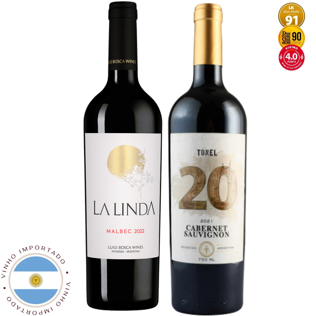 Kit Vinho Argentino La Linda Malbec 750ml Vinho Tonel 20 Cabernet Sauvignon Original