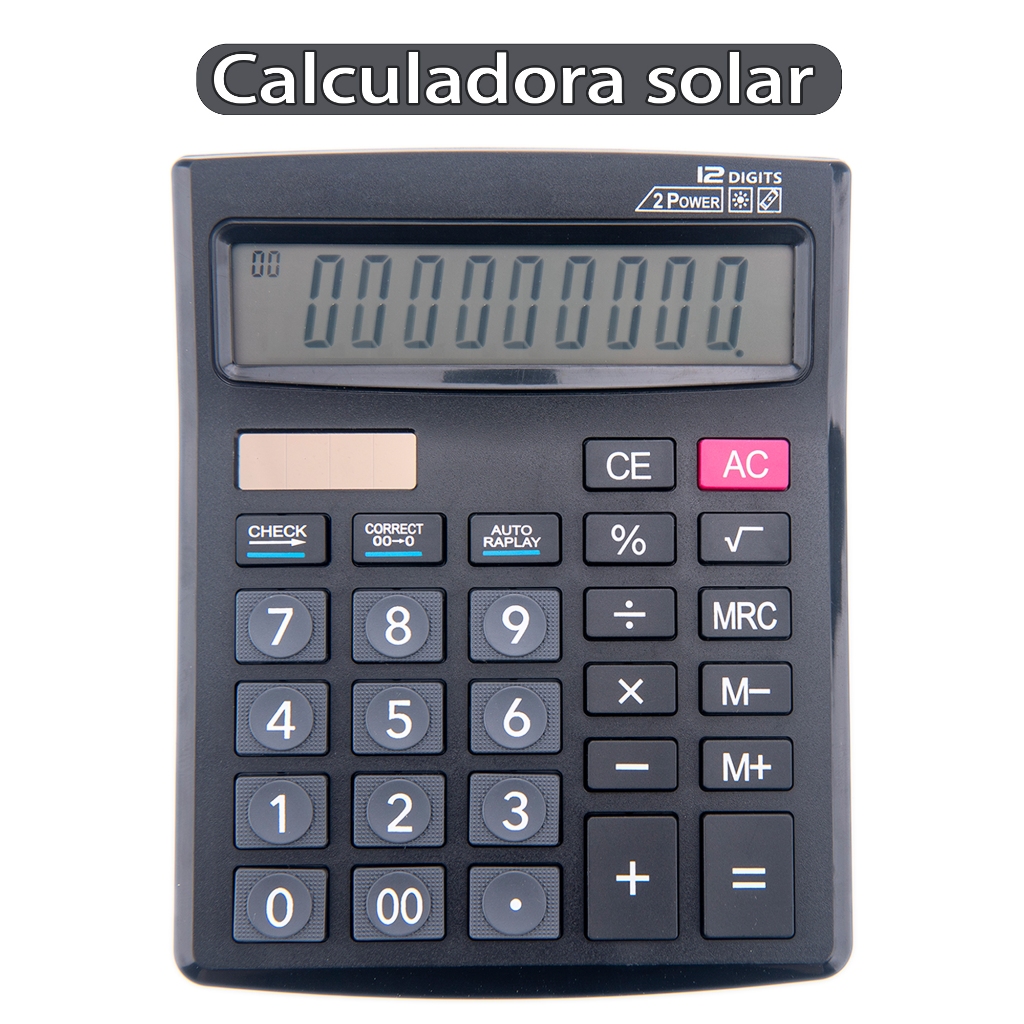 Calculadora eletrônica digital com 12 dígitos Solar e Pilha preto Calculadora Mesa Comercial Escritório