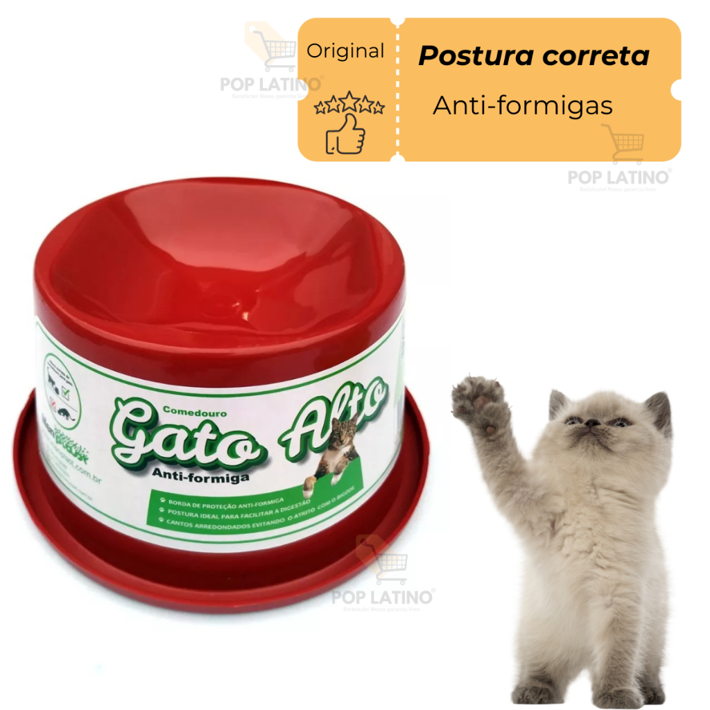 Comedouro Elevado Postura Correta para Gatos Altura Certa Alto e Cães Cachorro Raças Mini Anti Formiga Ergonômico Pote