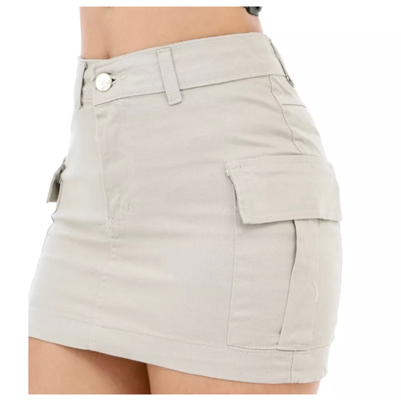 Saia Cargo Curta Levanta Bumbum Com Elastano Moda Verão Blogueira Tendência em Oferta na Shopee