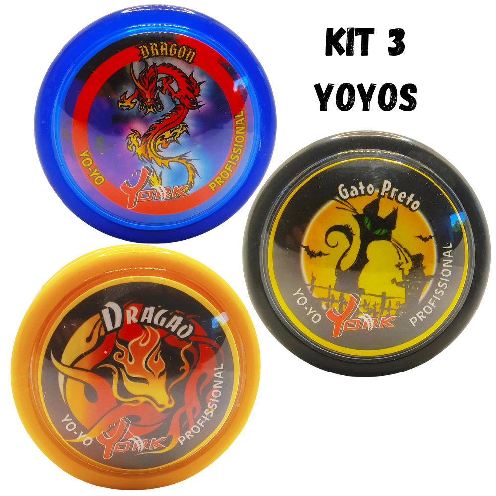 kit com 3 yoyo York profissional de eixo fixo realiza centenas de manobras dorminhoco,cachorrinho,volta ao mundo e entre outras