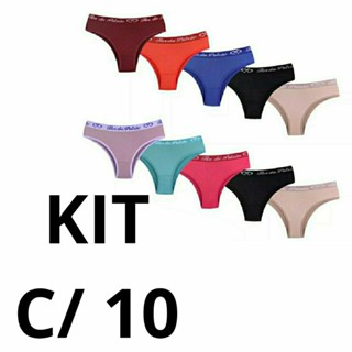 kit 10 Calcinha Tanga Algodão Confortável Cós Alto com Elástico exposto