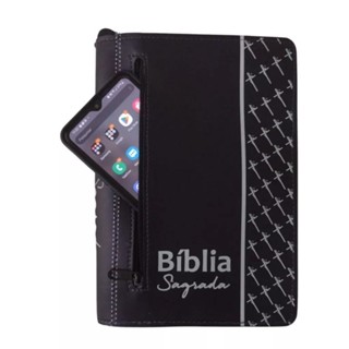 Capa para Biblia Sagrada Com zíper bolso externo rosa , preta em Oferta na Shopee