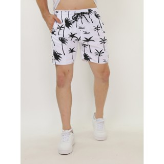 Short de praia masculinas estampadas Coqueiro com cordao com bolso 004