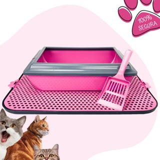 Caixa De Areia Para Gatos Borda Alta Tapete Coletor Areia e Pá Higiênica Kit Completo