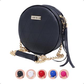 Bolsa Preta Linda Feminina Bag Redonda Transversal Santucci Pequena Alça De Corrente Lançamento Clutch Balada Festa Linda Promoção Barata Verão